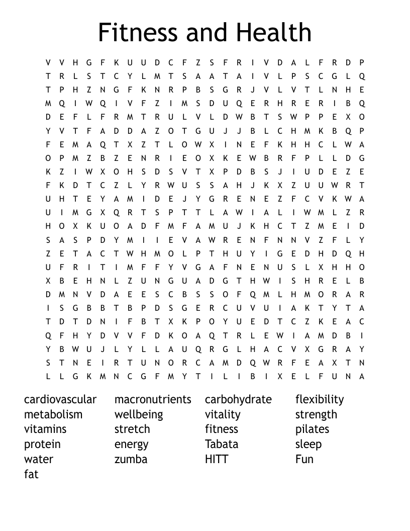 Fitness and Health Word Search