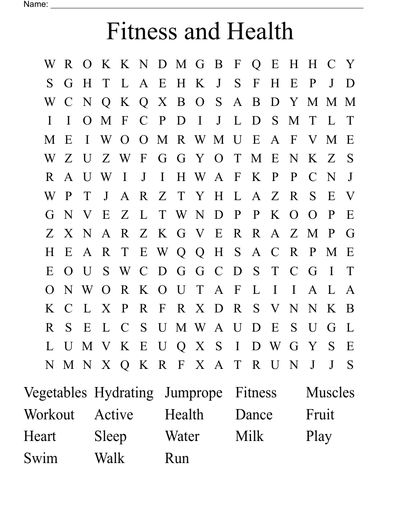 Fitness and Health Word Search