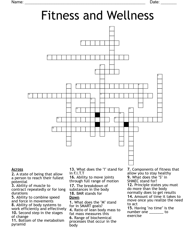 Fitness and Wellness Crossword