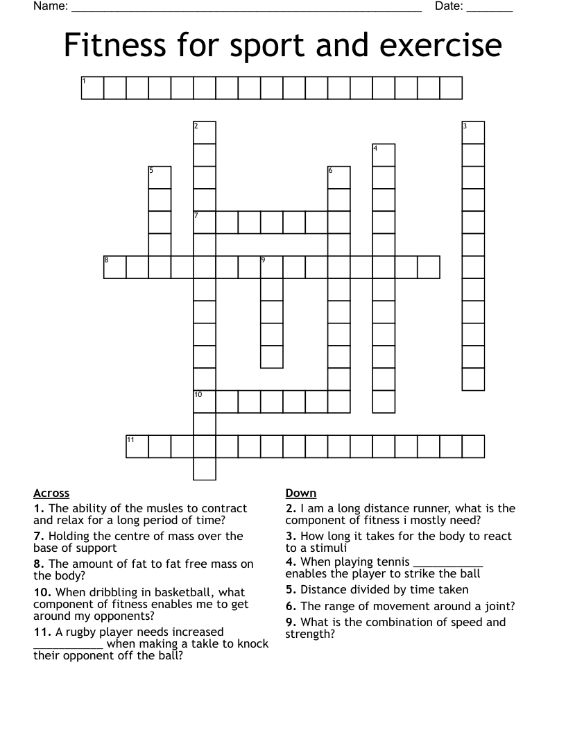 Fitness for sport and exercise  Crossword