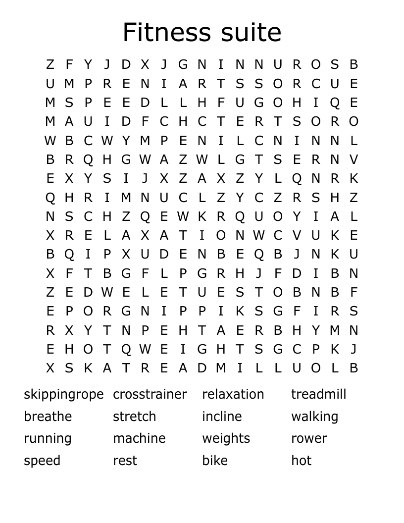 Fitness suite Word Search