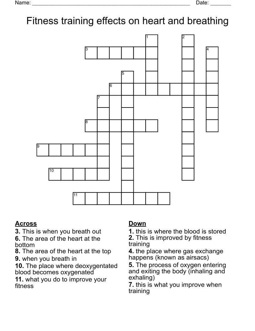 Fitness training effects on heart and breathing Crossword