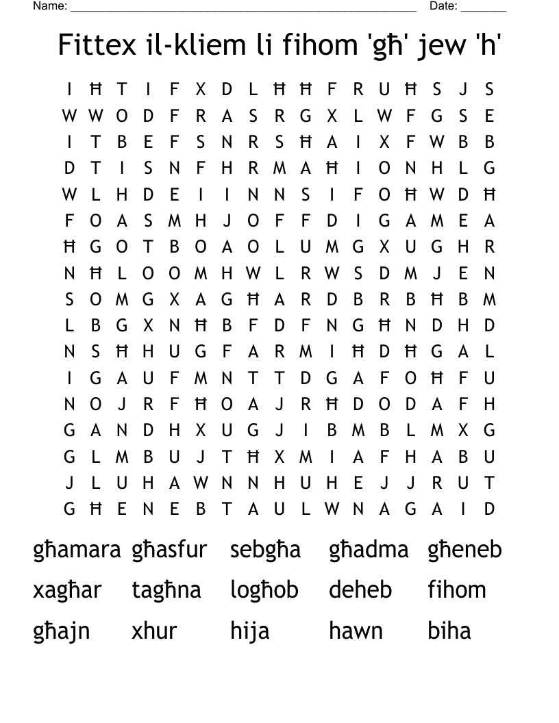Fittex il-kliem li fihom 'għ' jew 'h' Word Search