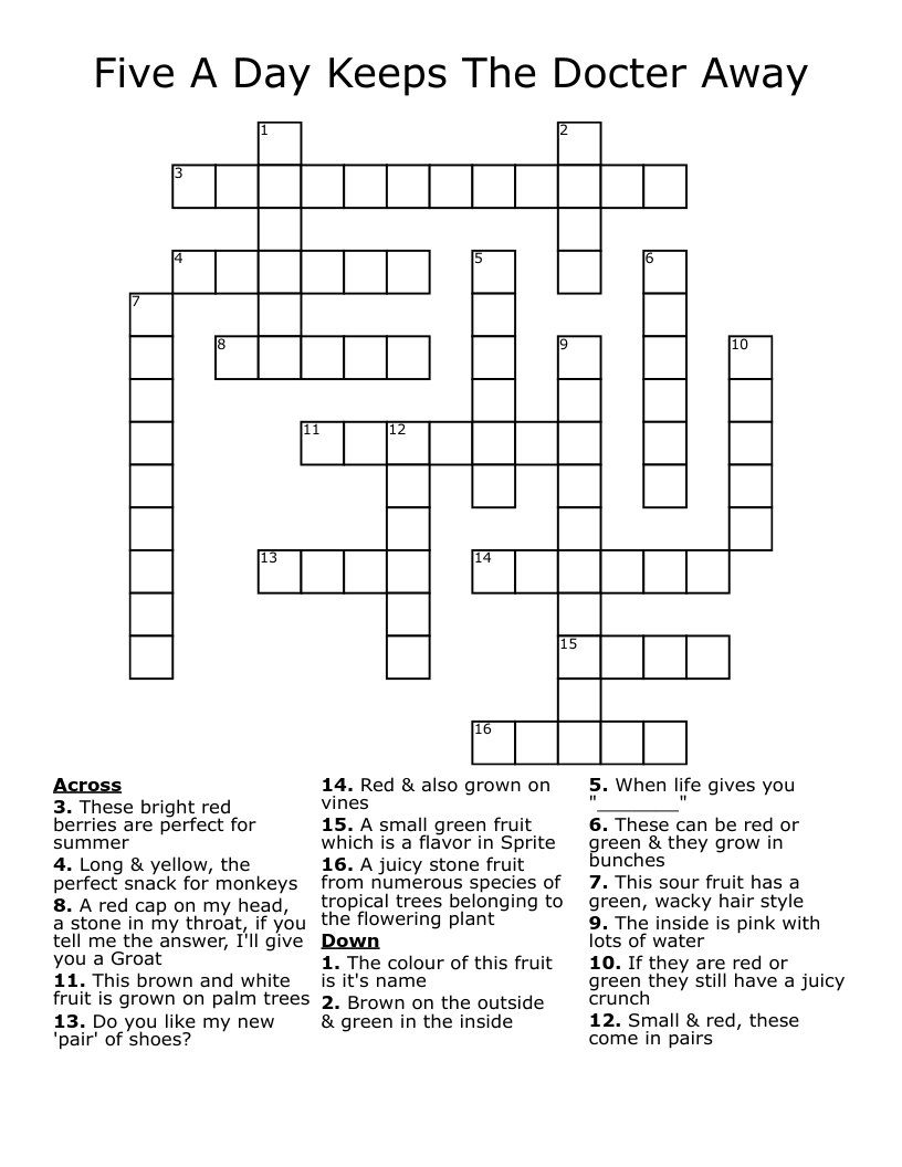 Five A Day Keeps The Docter Away Crossword