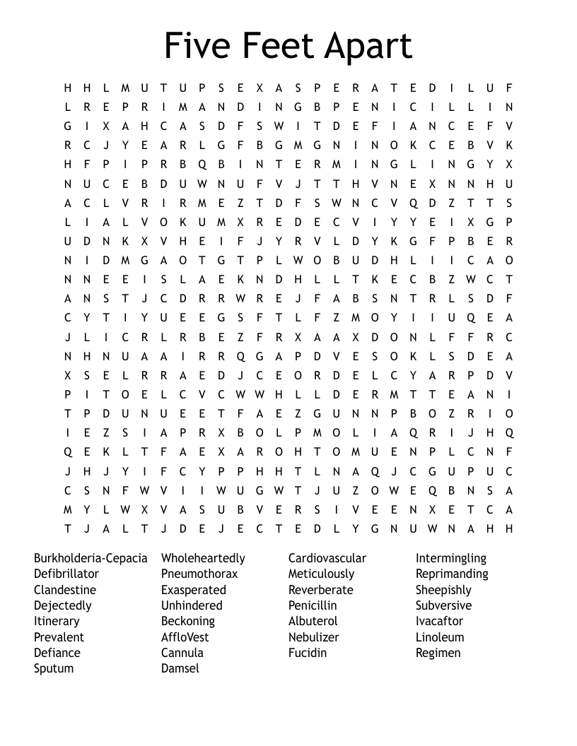 Five Feet Apart Word Search