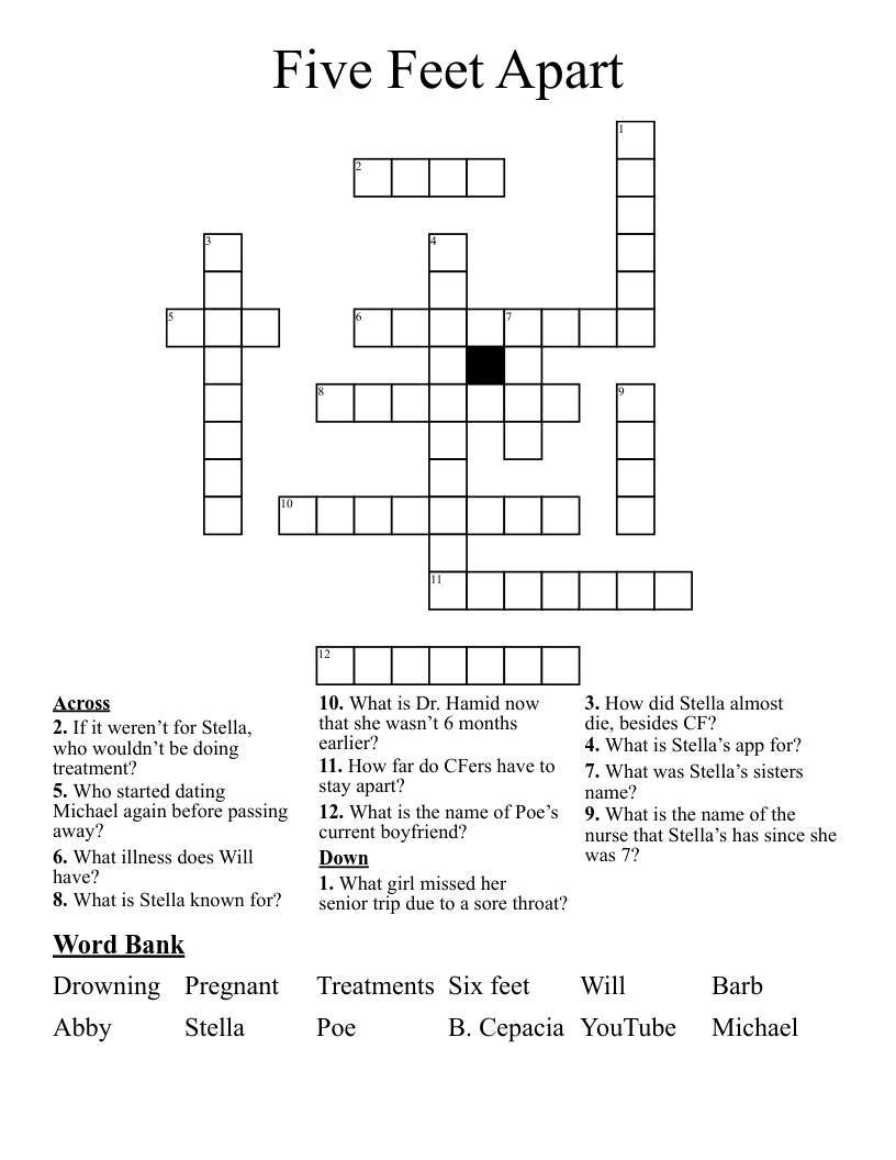 Five Feet Apart Crossword