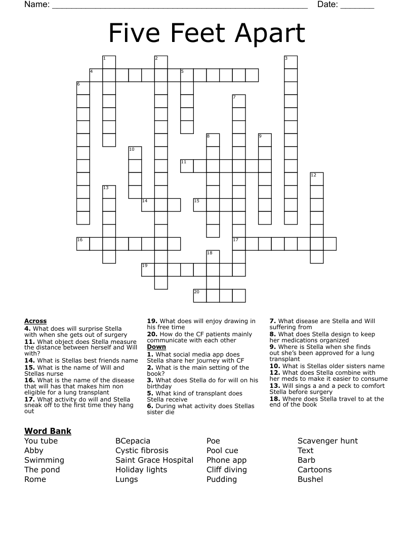 Five Feet Apart Crossword