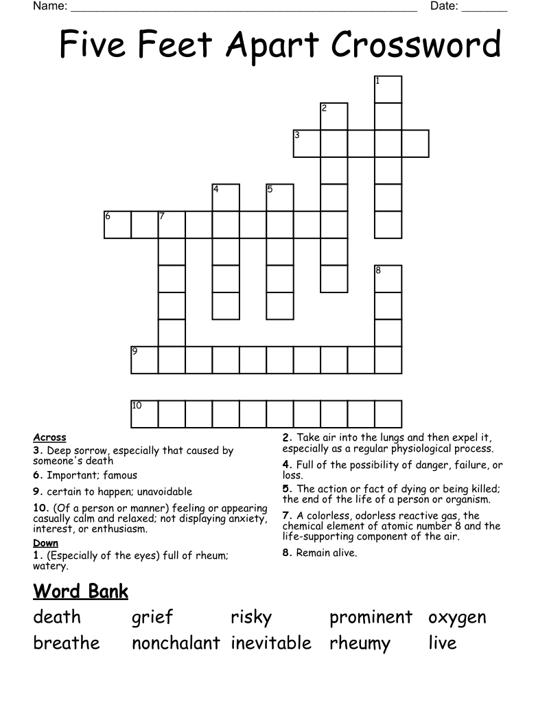 Five Feet Apart Crossword