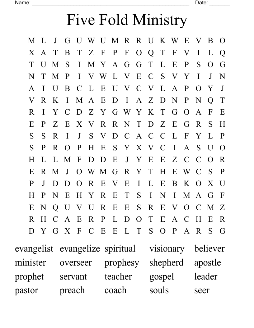 Five Fold Ministry Word Search