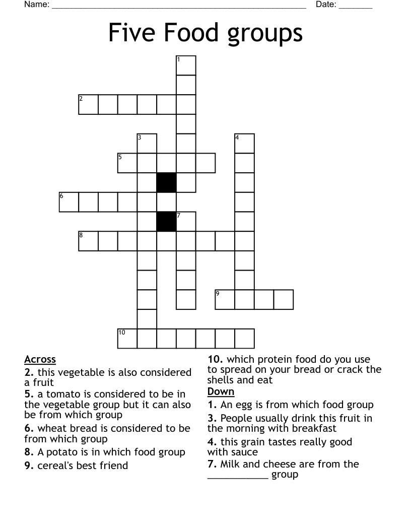 Five Food groups Crossword