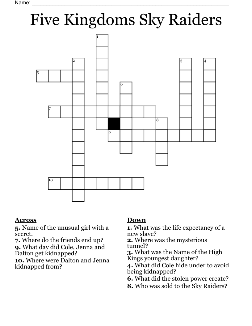 Five Kingdoms Sky Raiders Crossword