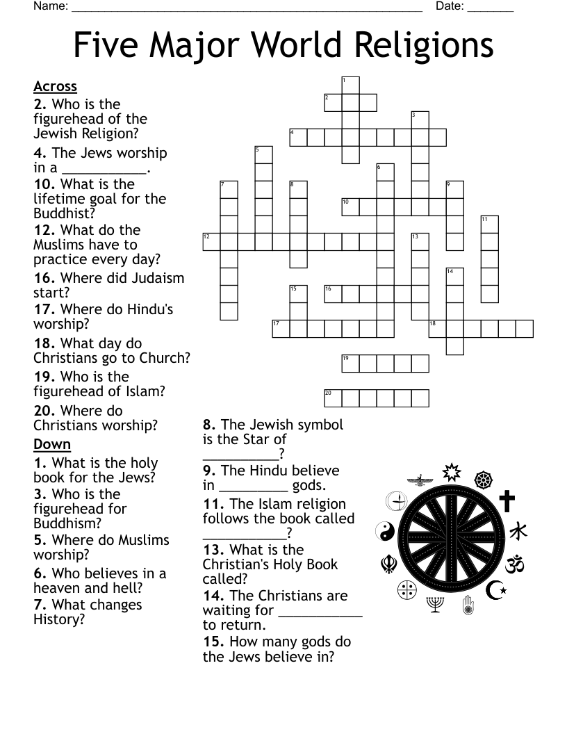 Five Major World Religions Crossword