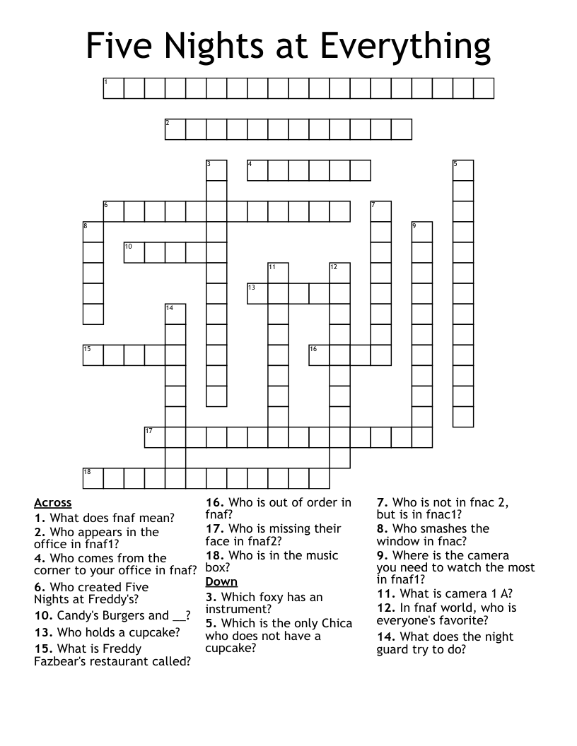 Five Nights at Everything Crossword