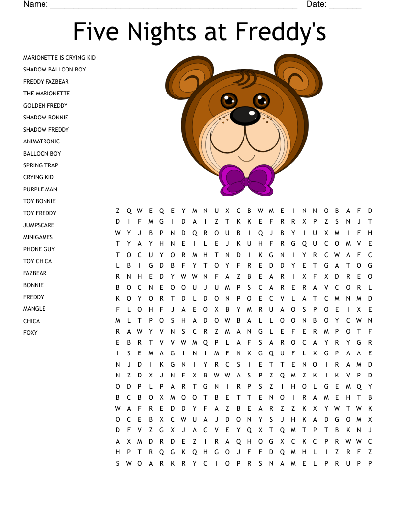 Five Nights at Freddy's Word Search