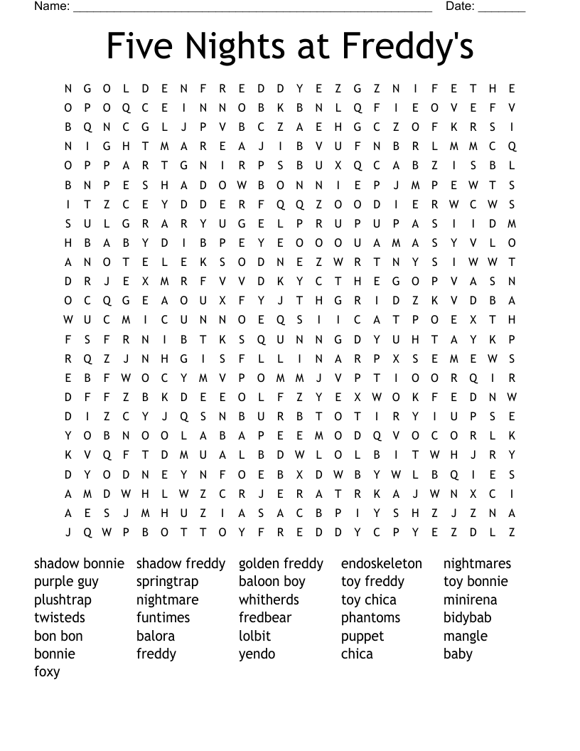 Five Nights at Freddy's Word Search