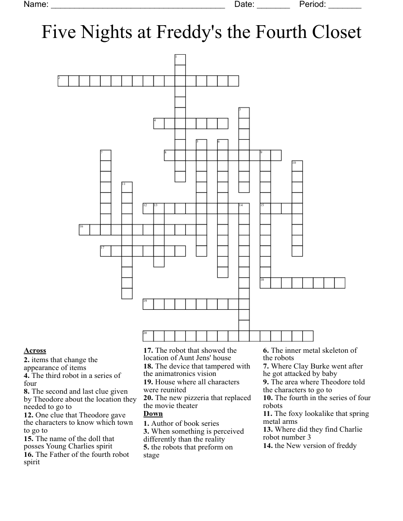 Five Nights at Freddy's the Fourth Closet Crossword