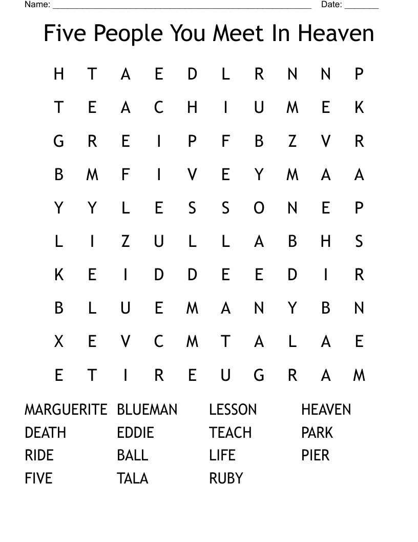 Five People You Meet In Heaven Word Search