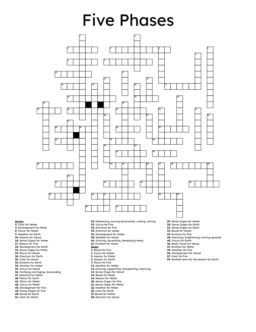 Five Phases Crossword