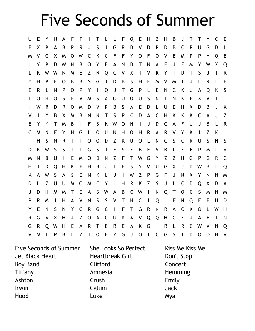 Five Seconds of Summer Word Search