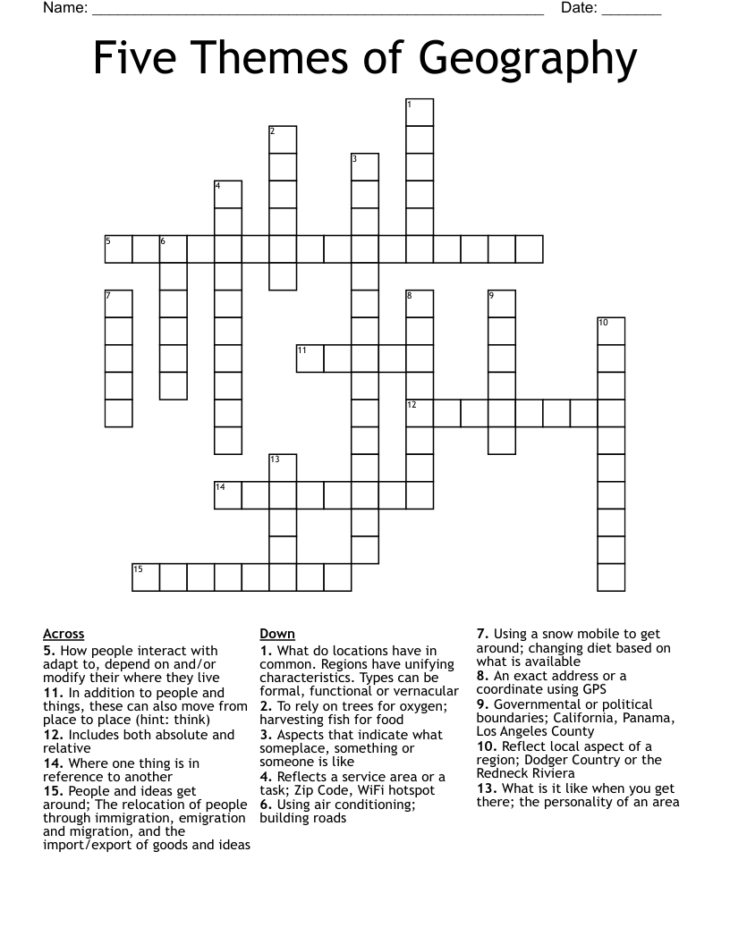 Five Themes of Geography Crossword