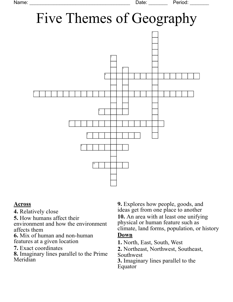 Five Themes of Geography Crossword