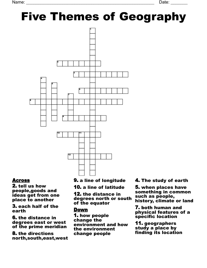 Five Themes of Geography Crossword