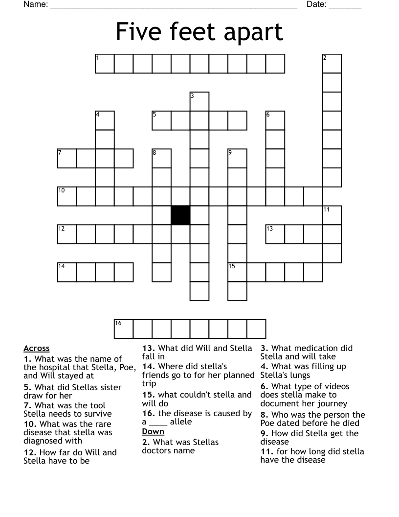 Five feet apart Crossword