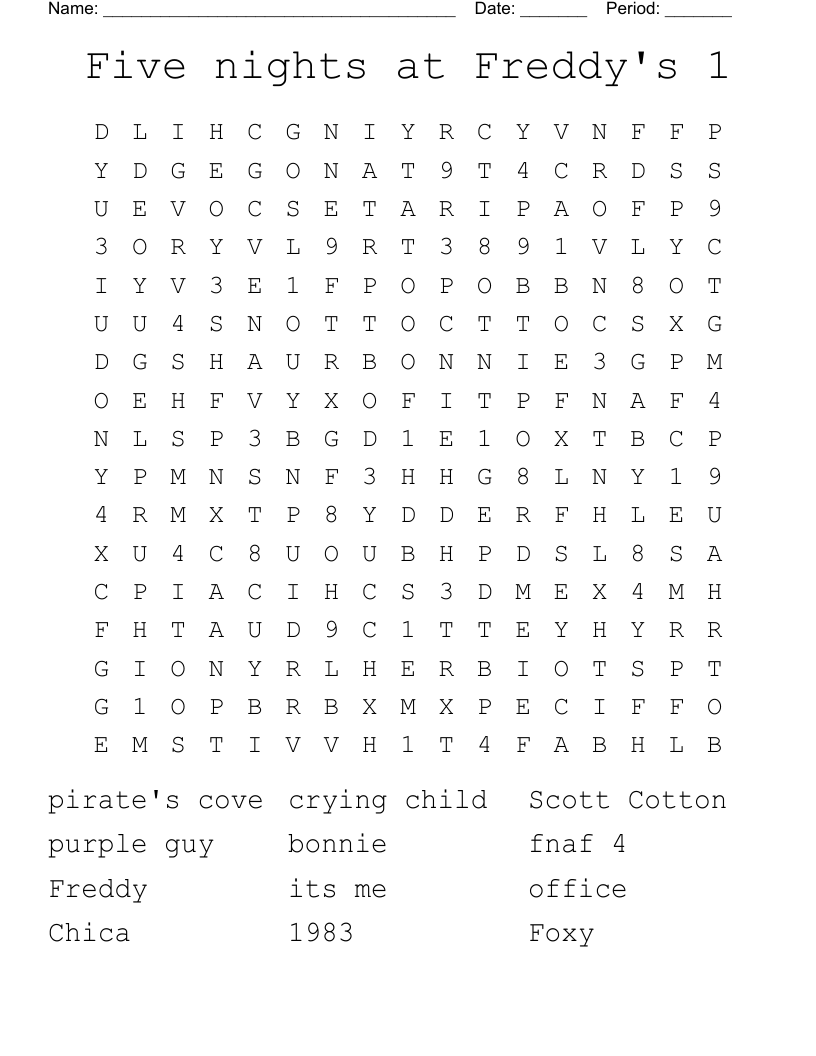 Five nights at Freddy's 1 Word Search