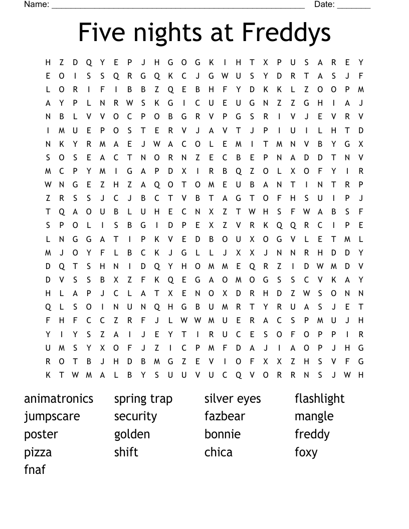Five nights at Freddys Word Search