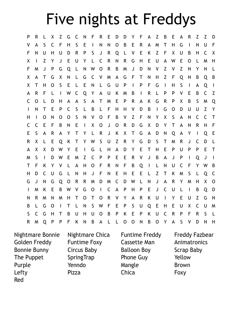 Five nights at Freddys  Word Search