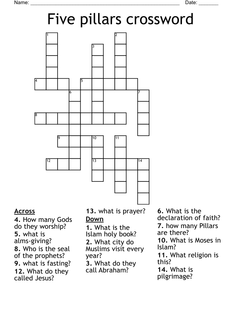 Five pillars crossword