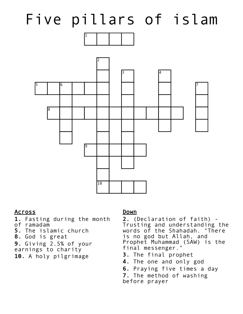 Five pillars of islam Crossword