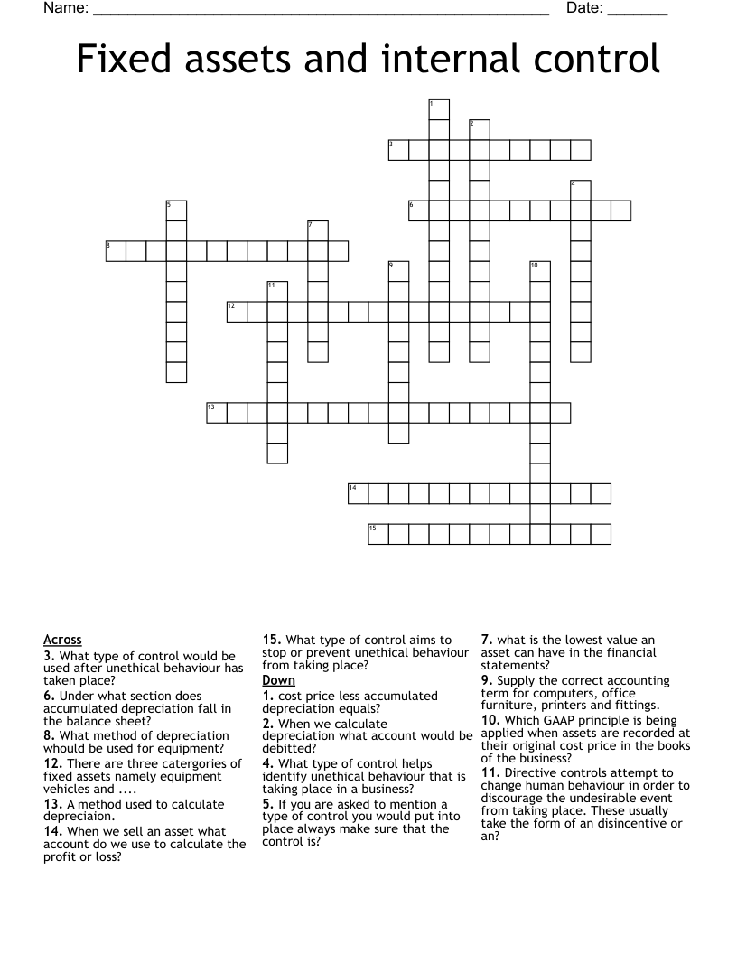 Fixed assets and internal control Crossword