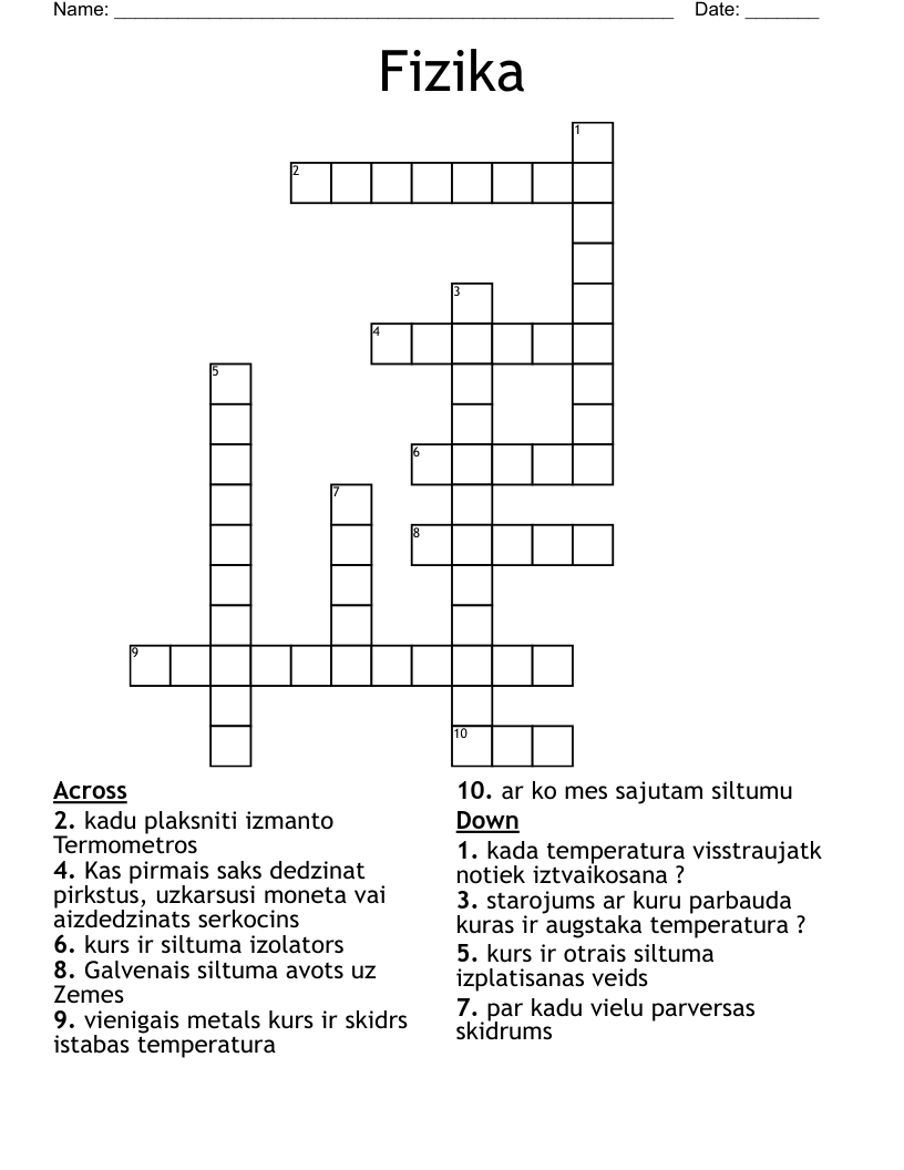 Fizika Crossword