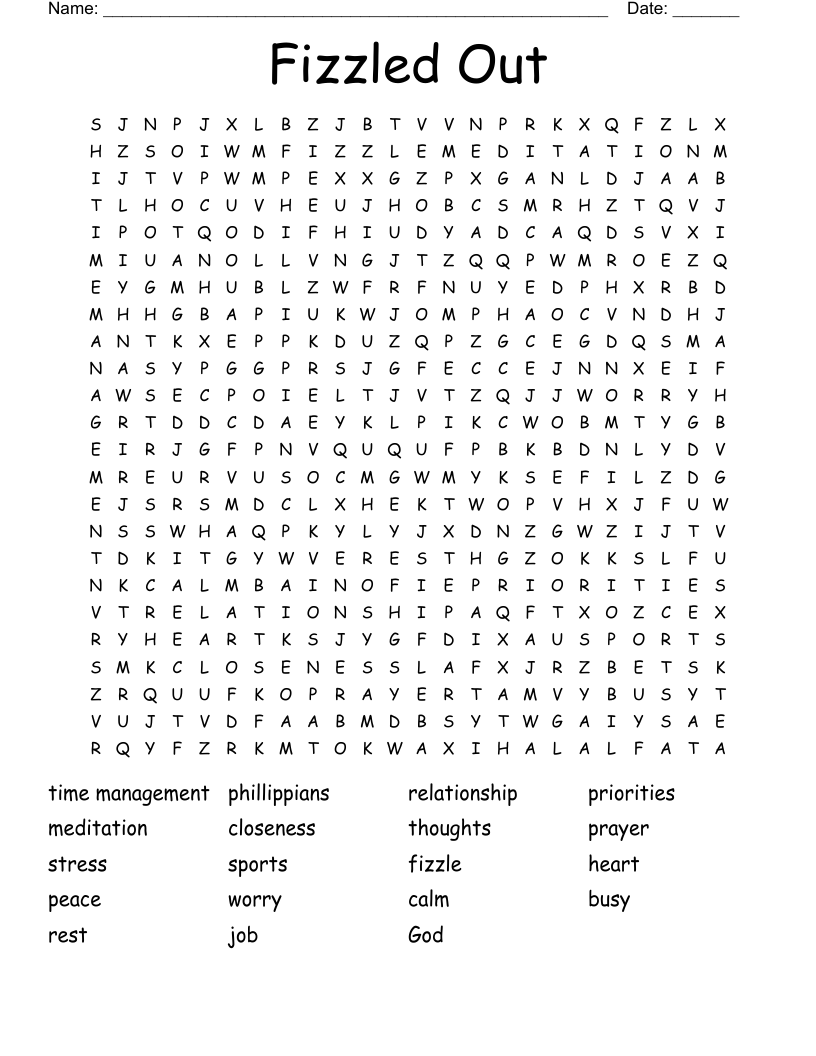 Fizzled Out Word Search