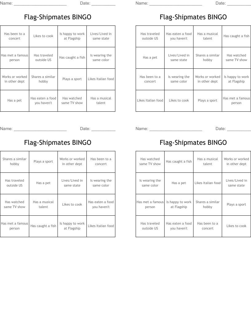 Flag-Shipmates BINGO
