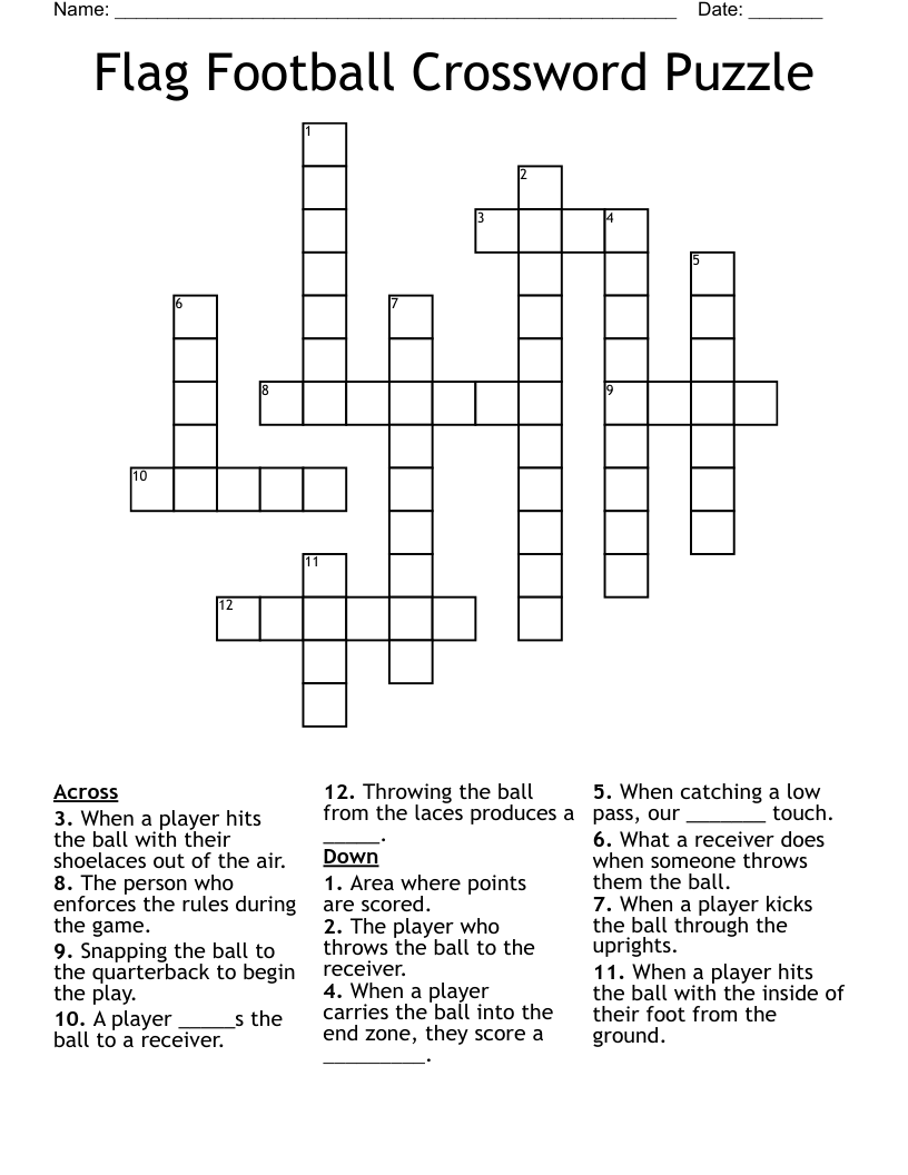 Flag Football Crossword Puzzle
