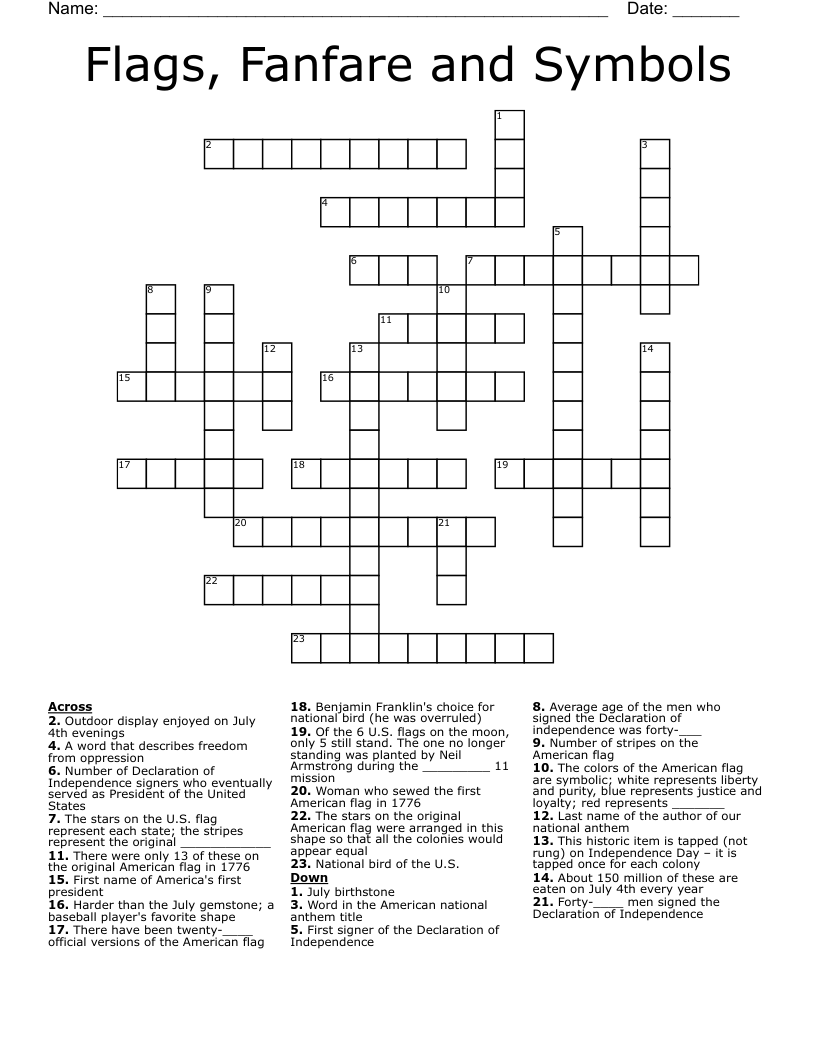 Flags, Fanfare and Symbols Crossword
