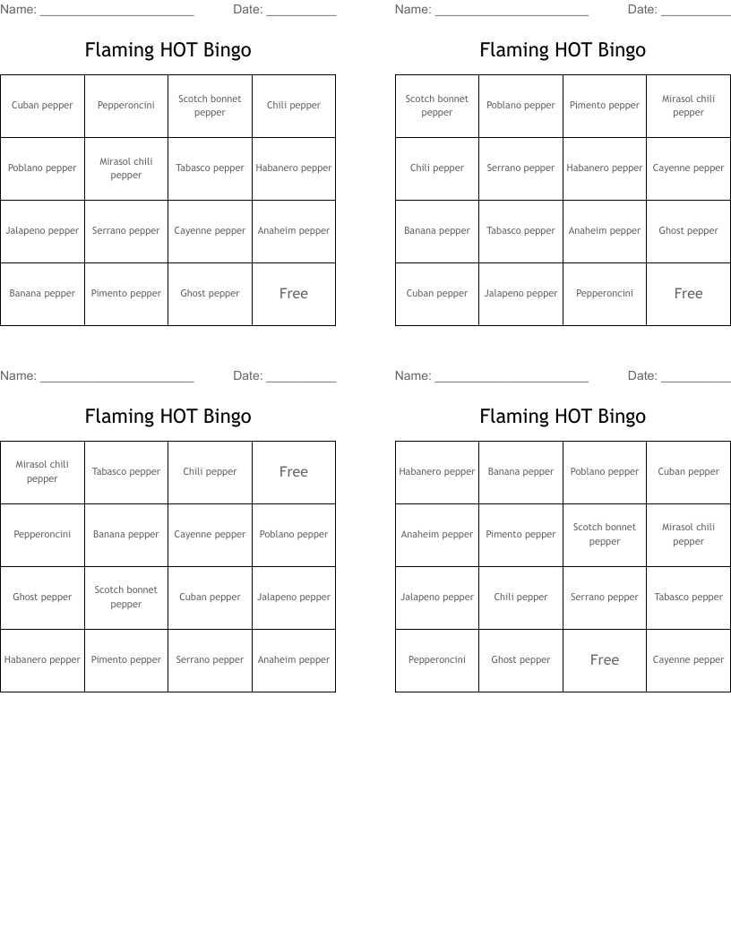 Flaming HOT Bingo