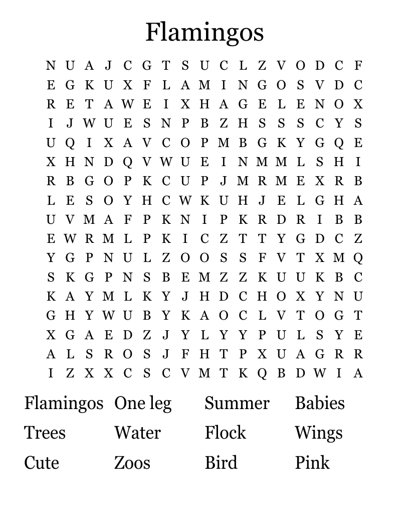 Flamingos Word Search