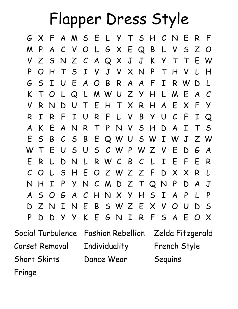 Flapper Dress Style Word Search