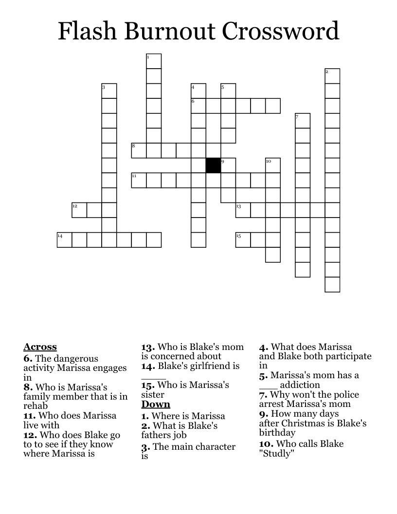 Flash Burnout Crossword 