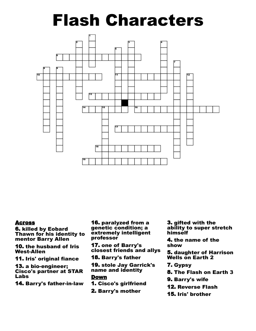 Flash Characters Crossword