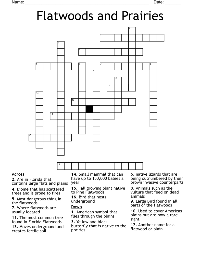Flatwoods and Prairies Crossword