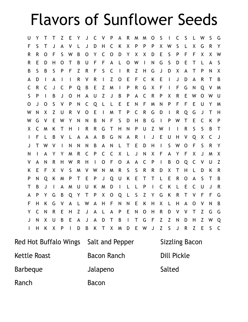 Flavors of Sunflower Seeds Word Search