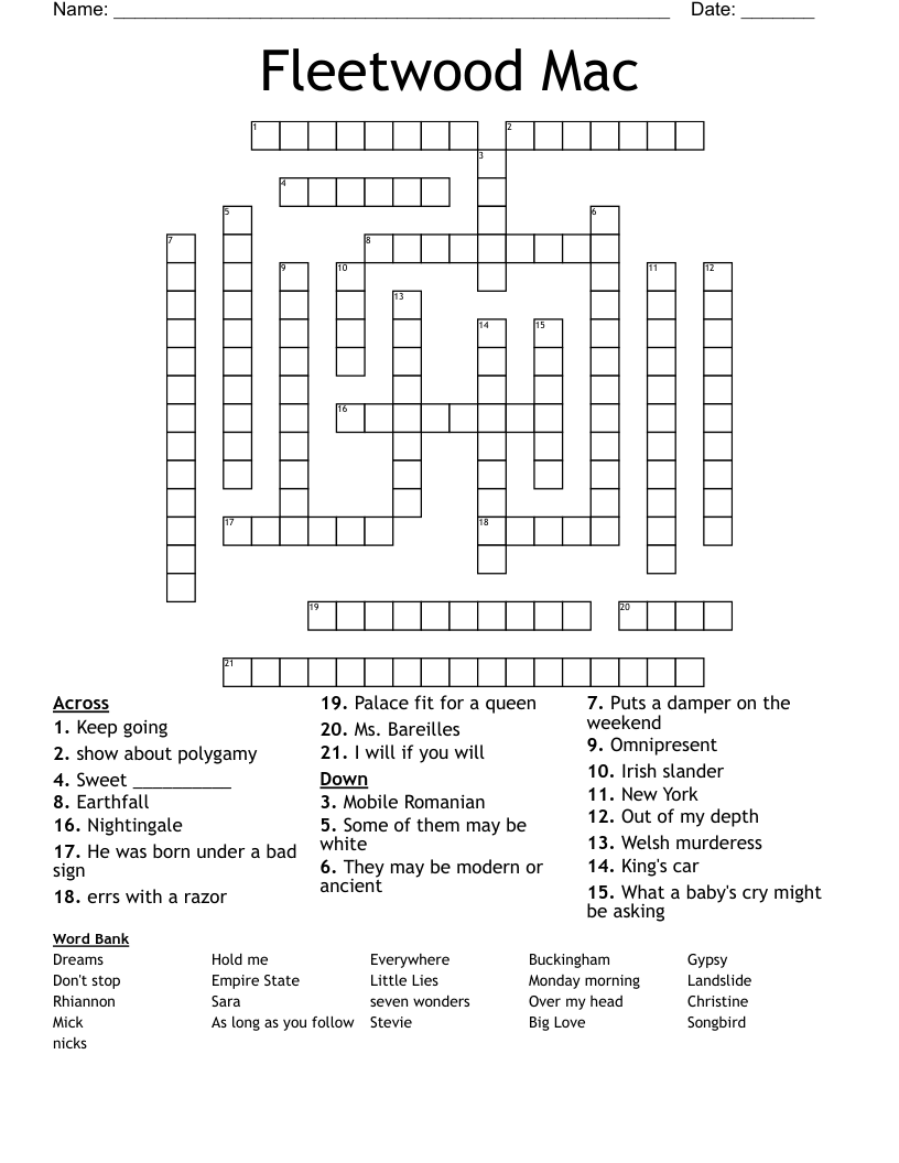 Fleetwood Mac Crossword