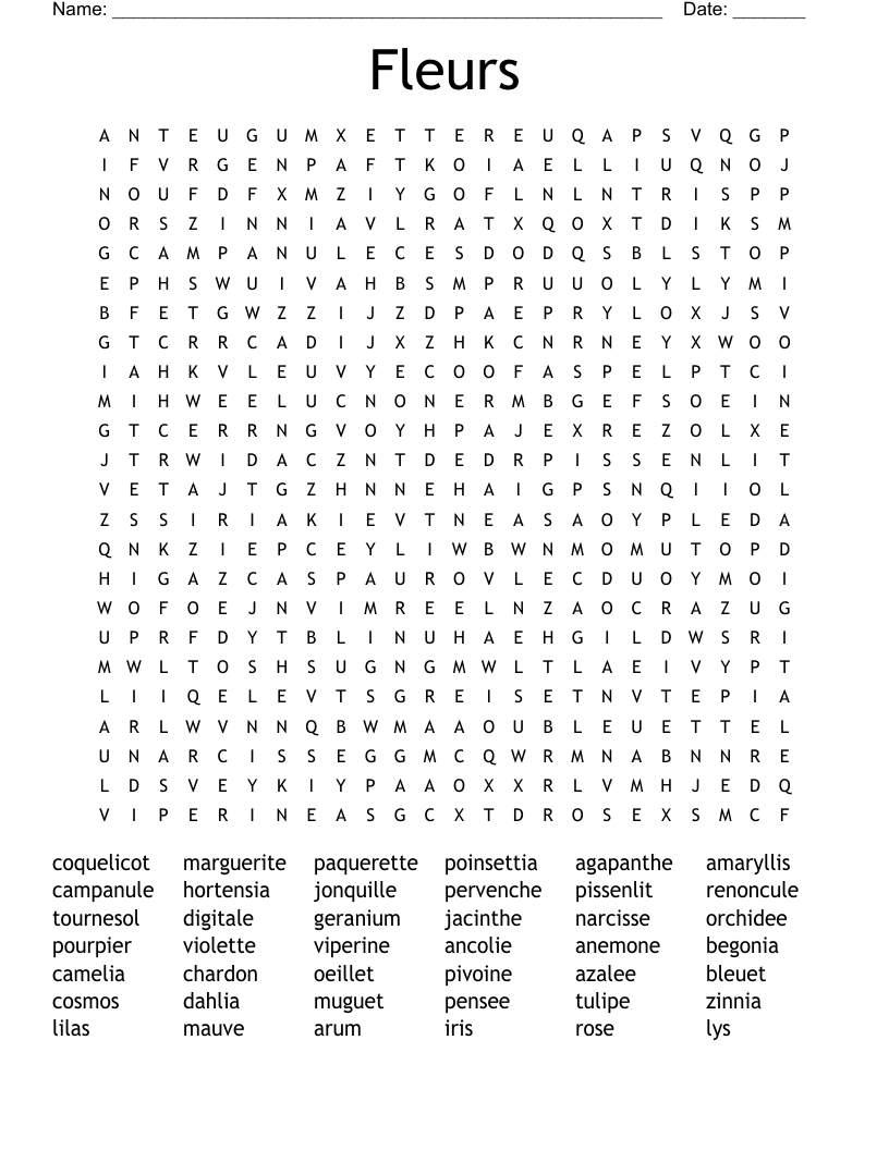 Fleurs Word Search
