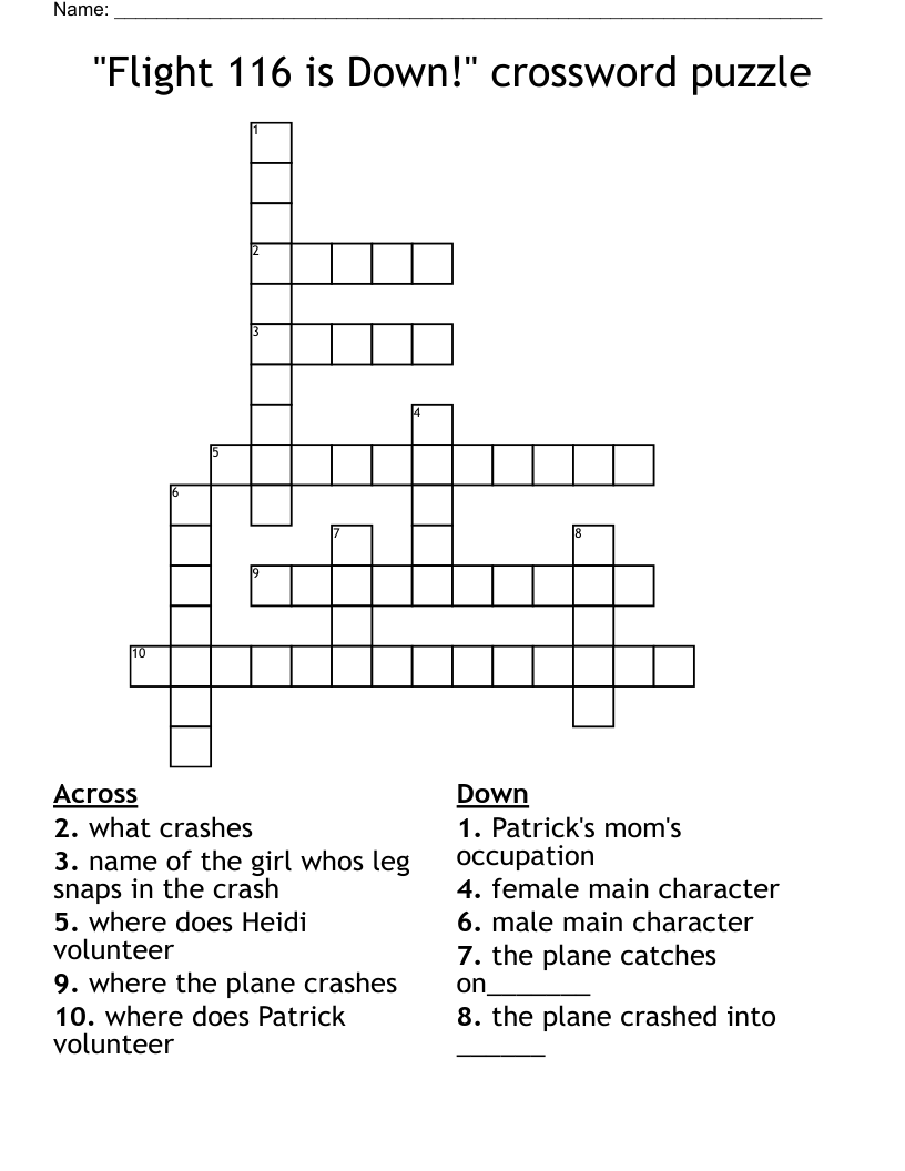 "Flight 116 is Down!" crossword puzzle
