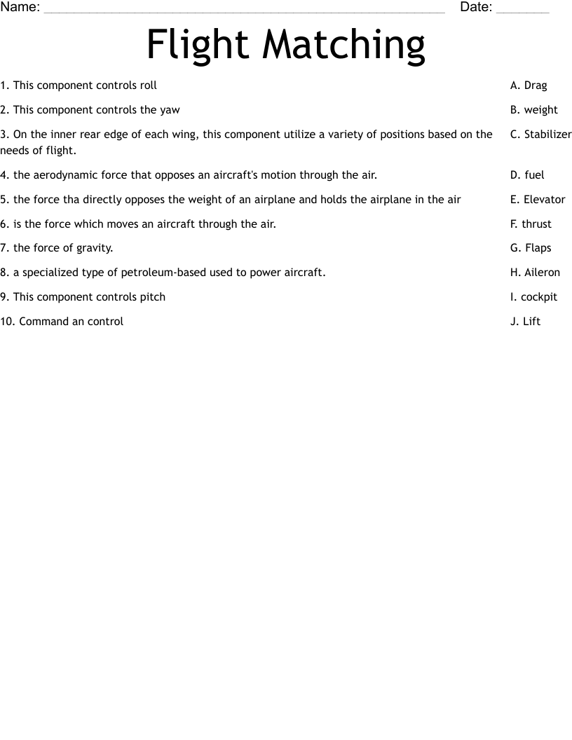 Flight Matching Worksheet