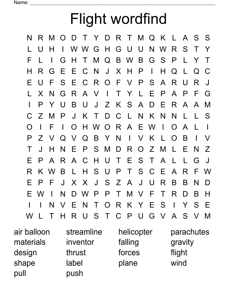 Flight wordfind Word Search